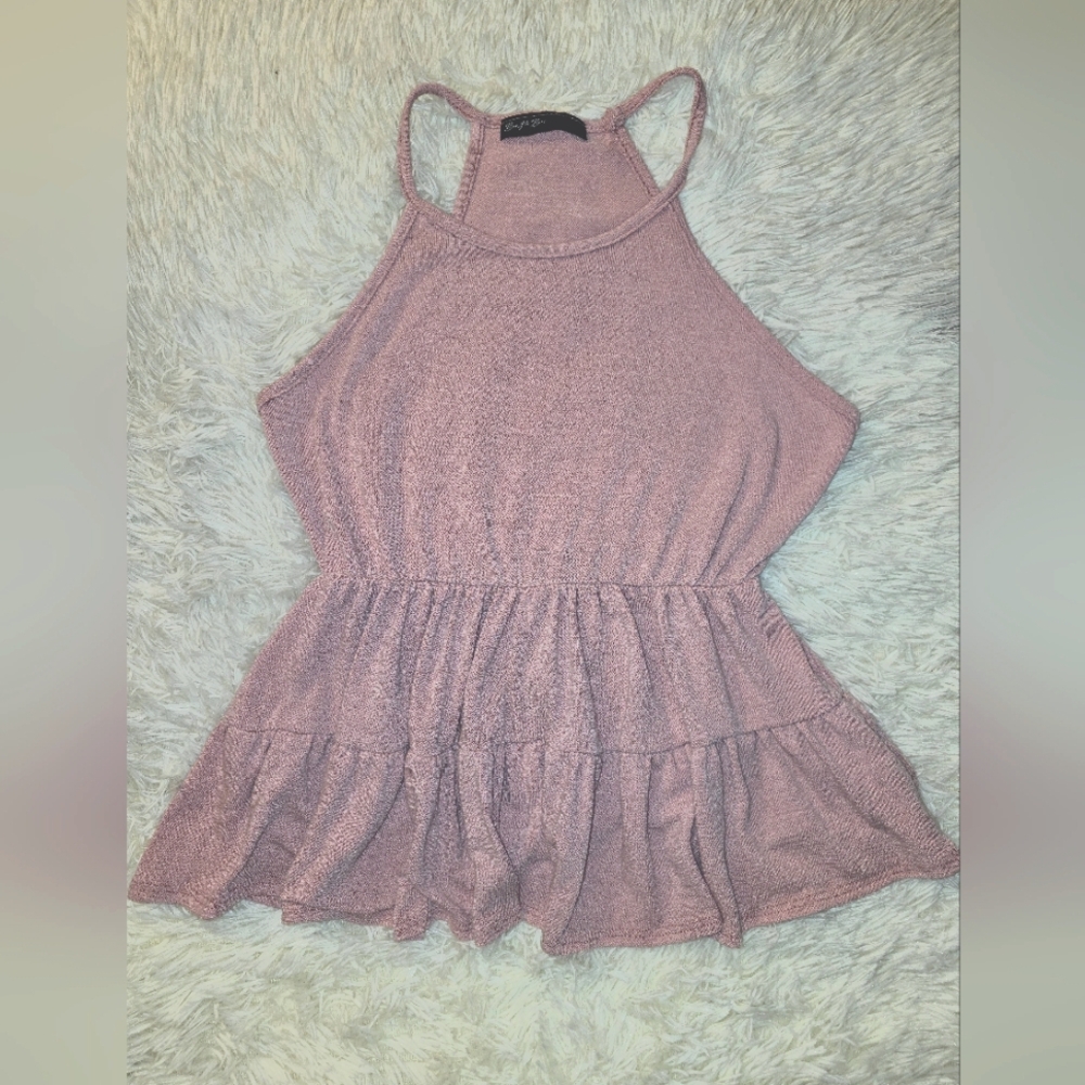 Brit & Bri Pink Sleeveless Peplum Tank Top